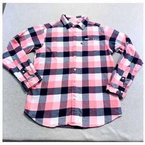 Columbia Womens S Plaid Flannel Shirt Coral Navy Long Sleeve Stretch Gorpcore